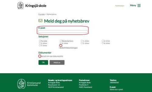 PC: Skriv inn epostadresse og velg Skolefritidsordningen/nye dokumenter